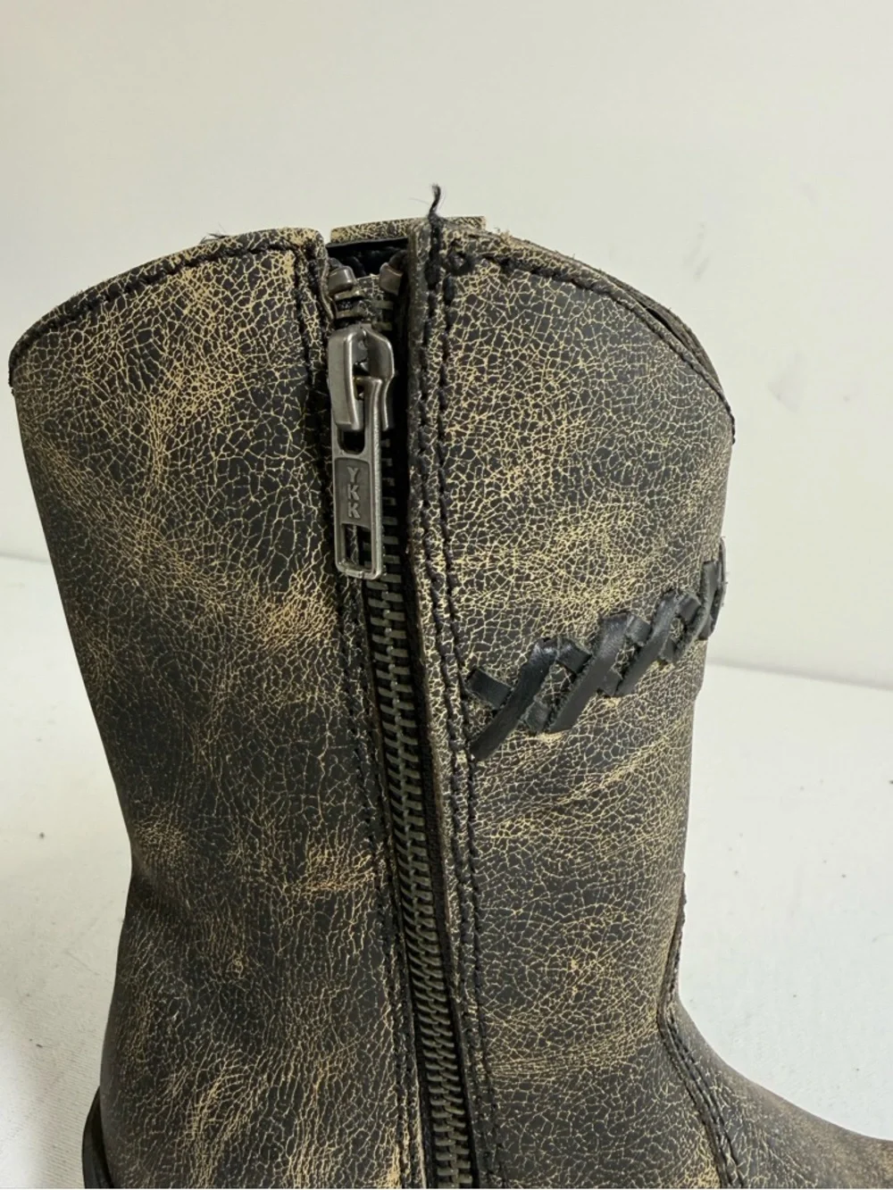 Old West Girl's Distressed Leather Charcoal Cross Stitch Cowgirl Boots Size 2